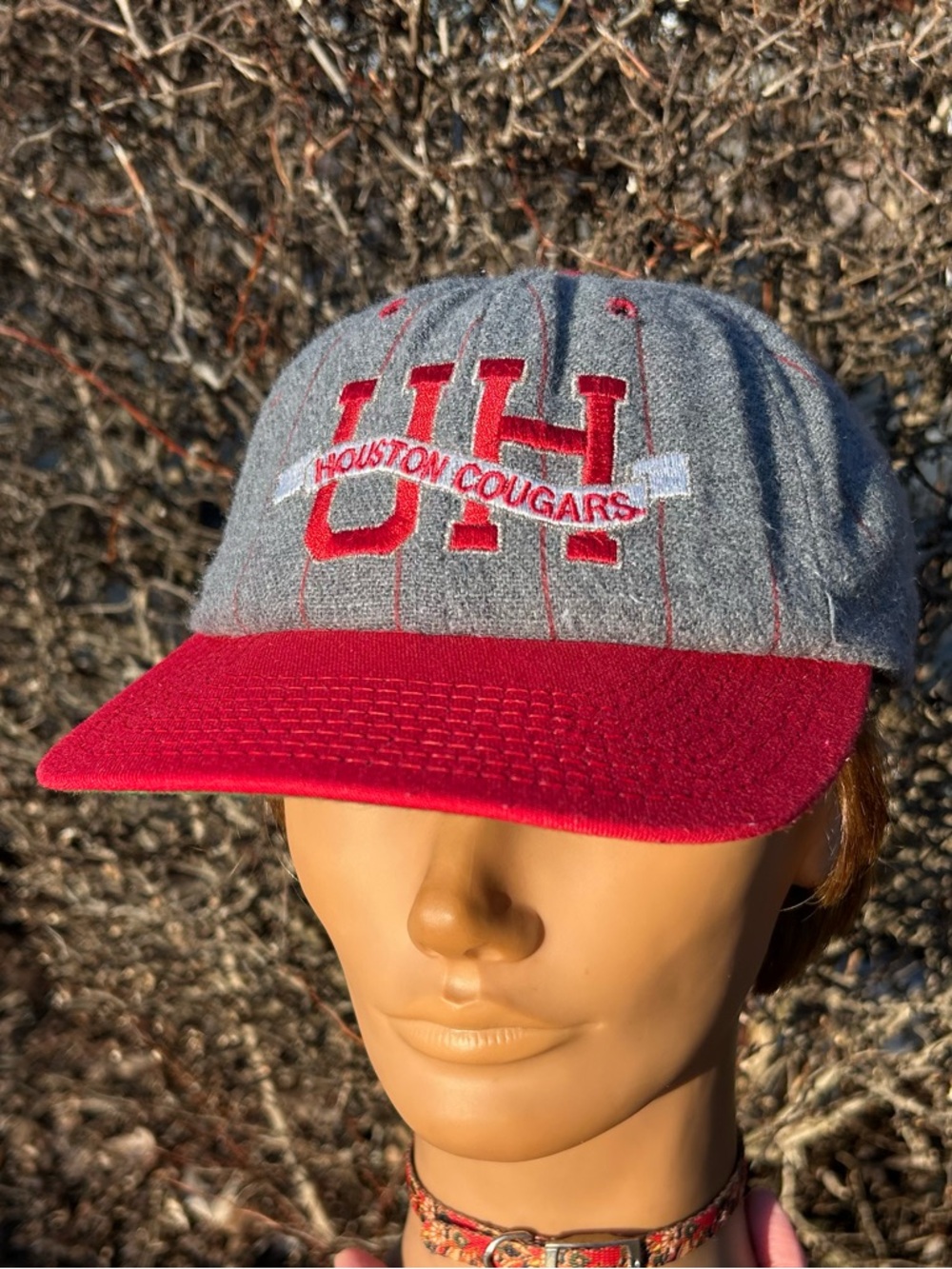 Vintage 90s Houston Cougars 🏀 NCAA wool pinstripe strapback hat baseball cap